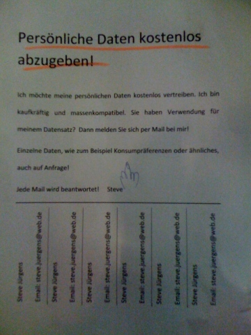 Persönliche Daten abzugeben